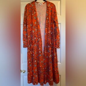 Medium LuLaRoe Sarah Cardigan in Orange, Pink, Cream and Black